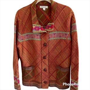 Coldwater Creek Burnt Orange Boho Print‎ Knit Jacket L